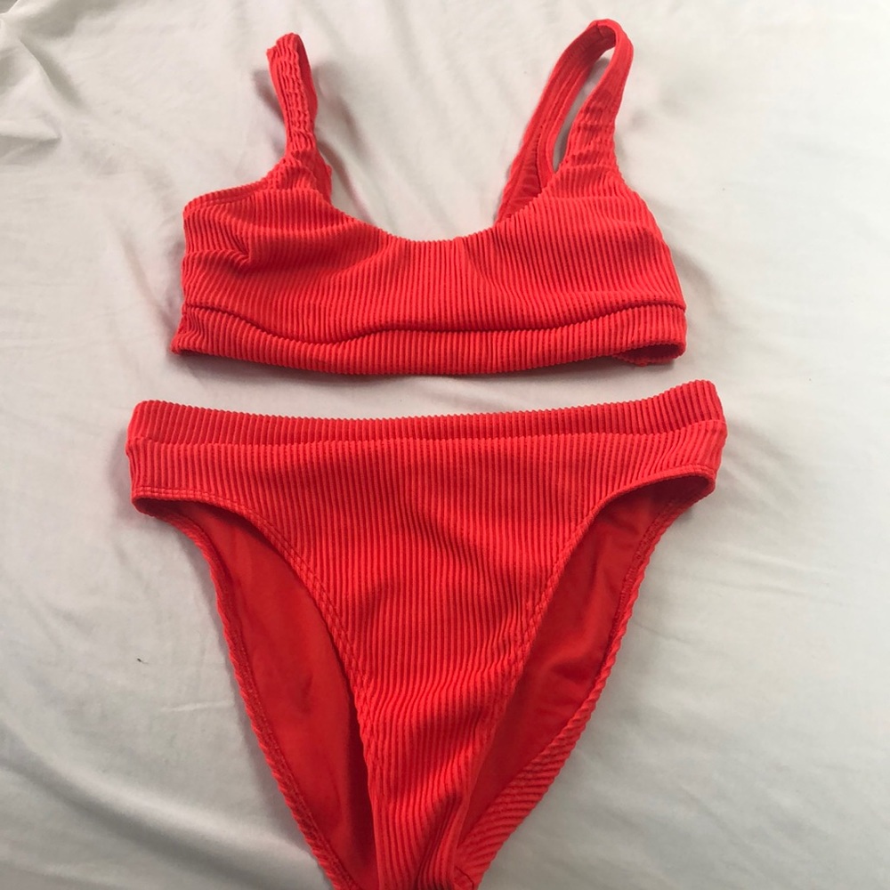 HIGH WAIST RIBBED SPORTY SWIMSUIT